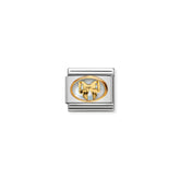 Nomination Composable Classic EDELSTEINE DOUBLE mit SYMBOL aus Edelstahl und 18K-Gold (01_SCHLEIFE, mit Perlmutt verzier)